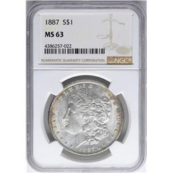 1887 $1 Morgan Silver Dollar Coin NGC MS63
