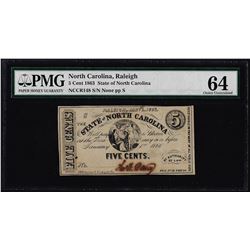 1863 Five Cent State of North Carolina Obsolete Note PMG Choice Uncirculated 64
