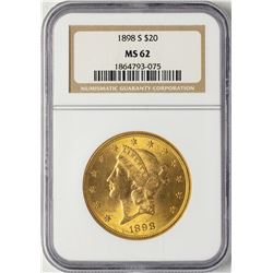1898-S $20 Liberty Head Double Eagle Gold Coin NGC MS62