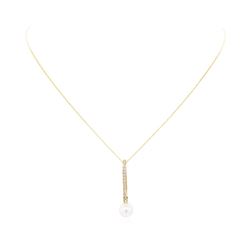 14KT Yellow Gold 0.30 ctw Diamond and Pearl Pendant with Chain