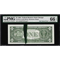 1981 $1 Federal Reserve Note Ink Smear ERROR PMG Gem Uncirculated 66EPQ