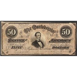 1864 $50 Confederate States of America Note