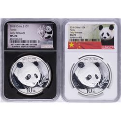 Lot of (2) 2018 China Panda Silver Coins NGC MS70 Early Releases