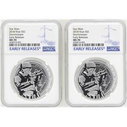Lot of (2) 2018 Niue $2 Star Wars Stormtrooper Silver Coins NGC MS70 Early Relea