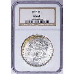 1887 $1 Morgan Silver Dollar Coin NGC MS64 Nice Toning