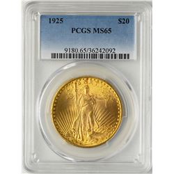 1925 $20 St. Gaudens Double Eagle Gold Coin PCGS MS65