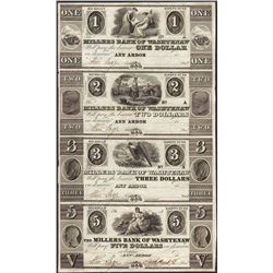 Uncut Sheet 1800's $1/$2/$3/$5 Millers Bank of Washtenaw, MI Obsolete Bank Note