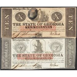 Lot of 1862 $5 & $10 The State of Georgia Obsolete Note