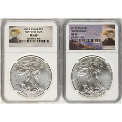 Lot of 2014-2015 $1 American Silver Eagle Coins NGC MS69 First Releases