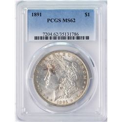 1891 $1 Morgan Silver Dollar Coin PCGS MS62