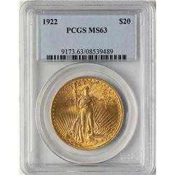 1922 $20 St. Gaudens Double Eagle Gold Coin PCGS MS63