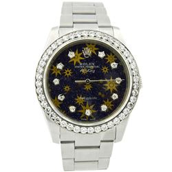 Rolex Mens Air King Steel 34mm Blue Star Diamond Dial Watch