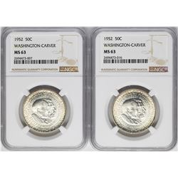 Lot of (2) 1952 Washington-Carver Commemorative Half Dollar Coins NGC MS63