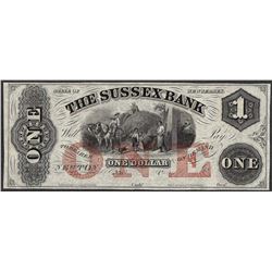 1800's $1 Sussex Bank New Jersey Obsolete Note