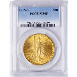 1915-S $20 St. Gaudens Double Eagle Gold Coin PCGS MS65