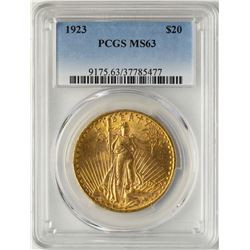 1923 $20 St. Gaudens Double Eagle Gold Coin PCGS MS63