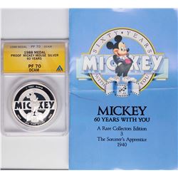 1988 Proof Mickey Mouse Sorcerer's Apprentice Silver Medal ANACS PF70 DCAM w/ CO