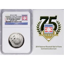 Opening Day 2014-S Proof Baseball Hall of Fame Half Dollar Coin NGC PF70