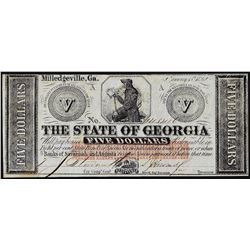 1862 $5 The State of Georgia Obsolete Note