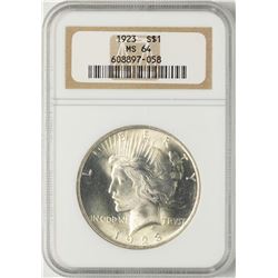 1923 $1 Peace Silver Dollar Coin NGC MS64