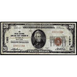 1929 $20 Utica, NY CH# 1392 National Currency Note
