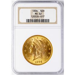 1896 $20 Liberty Head Double Eagle Gold Coin NGC MS62