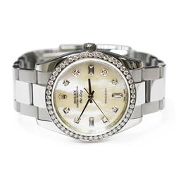 Rolex Mens Air King Stainless Steel 34mm MOP Diamond Dial Watch