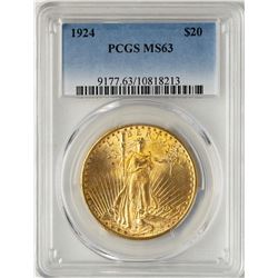 1924 $20 St. Gaudens Double Eagle Gold Coin PCGS MS63