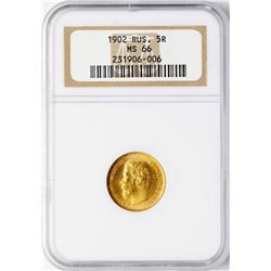 1902 Russia 5 Roubles Gold Coin NGC MS66