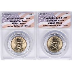 Lot of (2) 2008 Presidential Oath Dollar Coins ANACS MS65