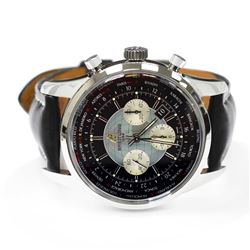 Breitling Mens Transocean Chronograph Unitime Steel 46mm Black Dial Watch