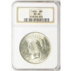 1923 $1 Peace Silver Dollar Coin NGC MS65
