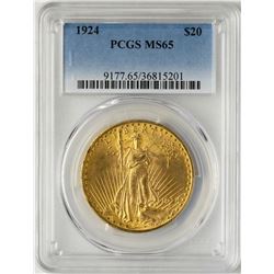 1924 $20 St. Gaudens Double Eagle Gold Coin PCGS MS65