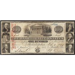 1837 $100 The Bank of the United States Philadelphia Obsolete Note