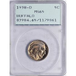 1938-D Buffalo Nickel Coin PCGS MS65 Old Green Rattler Holder