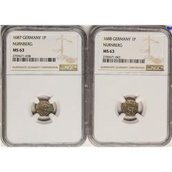 Lot of 1687-1688 Germany Nurnberg Pfennig Coins NGC MS63
