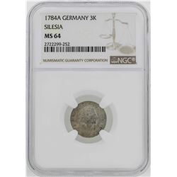 1784-A Germany Silesia 3 Krezuer Coin NGC MS64