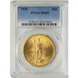 1925 $20 St. Gaudens Double Eagle Gold Coin PCGS MS65