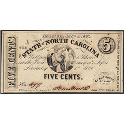 January 1, 1863 Five Cents State of North Carolina Obsolete Note