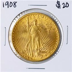 1908 $20 St. Gaudens Double Eagle Gold Coin
