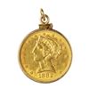 Image 1 : 1882 $5 Liberty Head Half Eagle Gold Coin with Gold Bezel