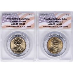 Lot of (2) 2008 Presidential Oath Dollar Coins ANACS MS67