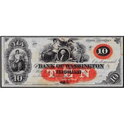 1800's $10 Bank of Washington, North Carolina Obsolete Note