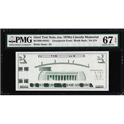 Giori Test Note Lincoln Memorial PMG Superb Gem Uncirculated 67EPQ