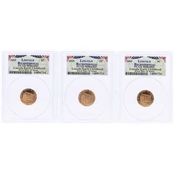 Lot of (3) 2009 Bicentennial Lincoln Cent Coins PCGS MS66RD First Day of Issue