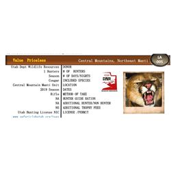 2019 Utah Central Mountains, NE Manti Cougar Tag