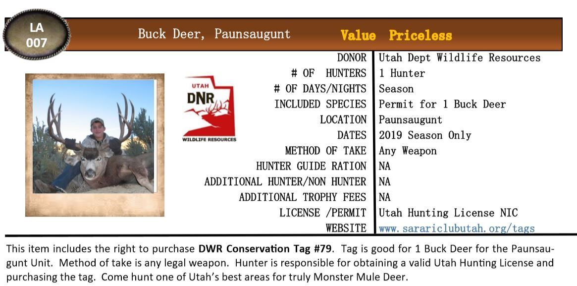 2019 Utah Paunsaugunt Buck Deer Tag