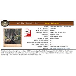 2019 Utah Wasatch Unit Bull Elk Muzzleloader Tag