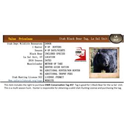 2019 Utah La Sal Mountains Black Bear Tag