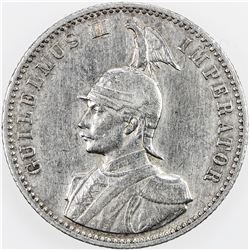 GERMAN EAST AFRICA: Wilhelm II, 1888-1918, AR 1/2 rupie, 1909-A. EF